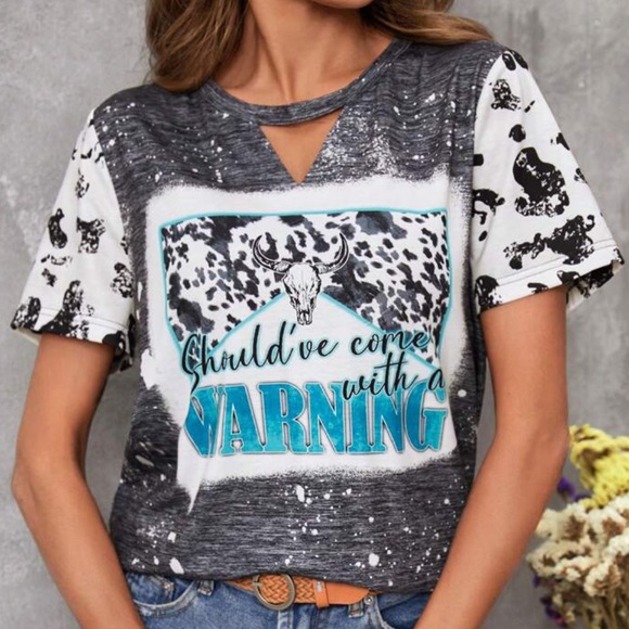 Tops - Should’ve come with a warning Cattle Graphic Keyhole Neck Graphic Tee